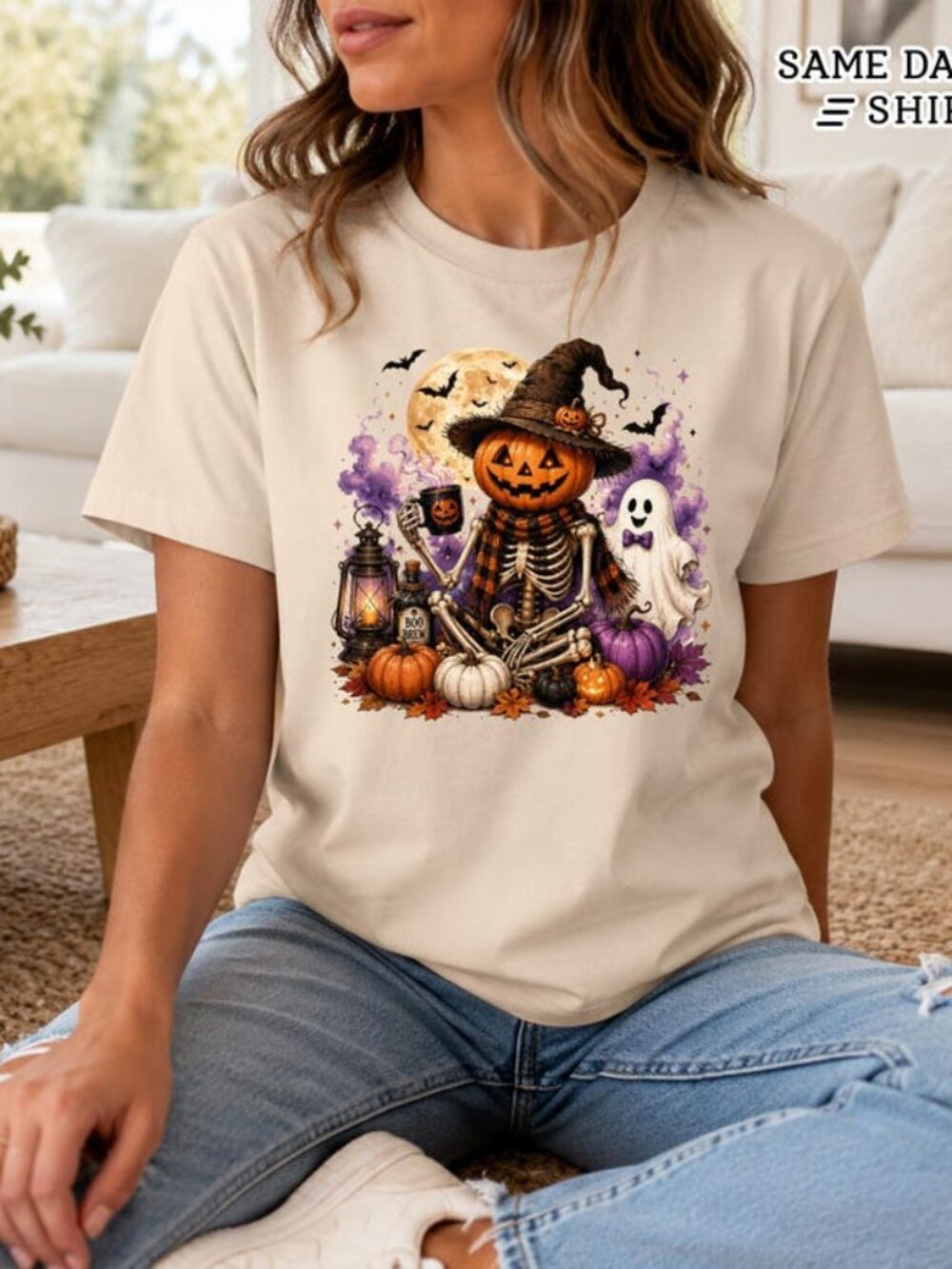 Pumpkin Skeleton Halloween Shirt, Spooky Ghost Pumpkin Shirt